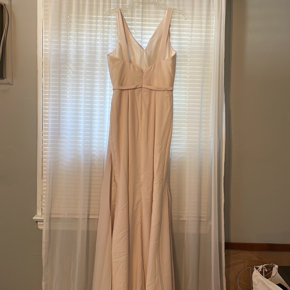 Modest champagne long bridesmaid dress with slit VB1003 - Picture 2 of 4